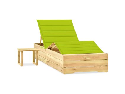 vidaXL Záhradné ležadlo so stolom a podložkou, impregnovaná borovica