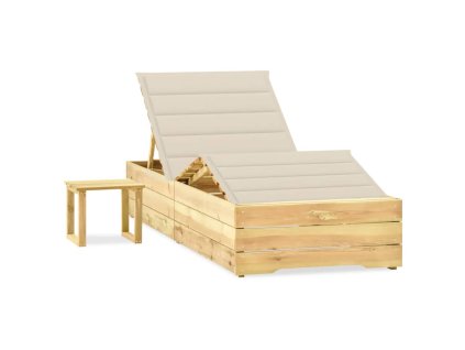 vidaXL Záhradné ležadlo so stolom a podložkou, impregnovaná borovica