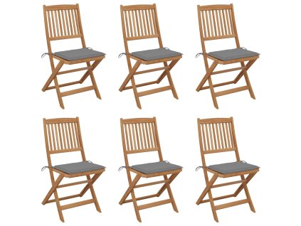 vidaXL Skladacie záhradné stoličky so sedákmi 6 ks akáciový masív