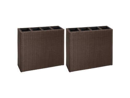 vidaXL Vyvýšený záhradný záhon so 4 nádobami 2 ks, polyratan, hnedý