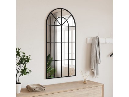vidaXL Nástenné zrkadlo čierne 50x100 cm oblúkové železné