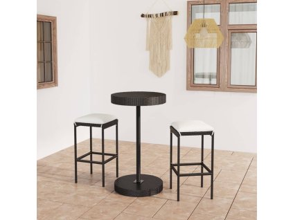 vidaXL 3-dielna záhradná barová súprava s vankúšmi čierna polyratanová