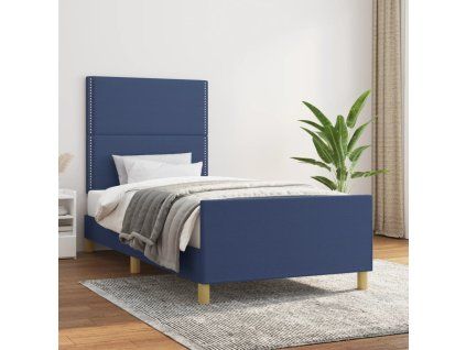 vidaXL Posteľný rám s čelom modrý 90x200 cm látka