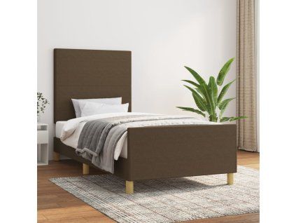 vidaXL Posteľný rám s čelom tmavohnedý 90x190 cm látka