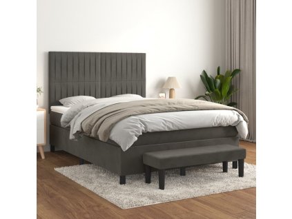 vidaXL Posteľný rám boxspring s matracom tmavosivý 140x190 cm zamat