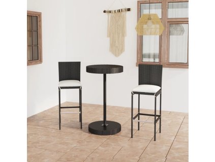 vidaXL 3-dielna záhradná barová súprava s vankúšmi čierna polyratanová