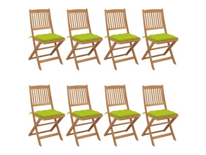 vidaXL Skladacie záhradné stoličky 8 ks so sedákmi akáciový masív