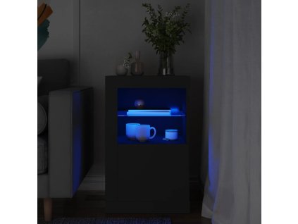 vidaXL Bočná skrinka s LED svetlami čierna kompozitné drevo