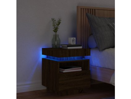 vidaXL Nočný stolík s LED svetlami hnedý dub 40x39x48,5 cm