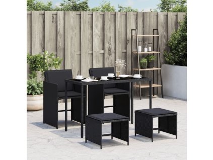 vidaXL 5-dielna záhradná jedálenská súprava a vankúše čierna polyratan