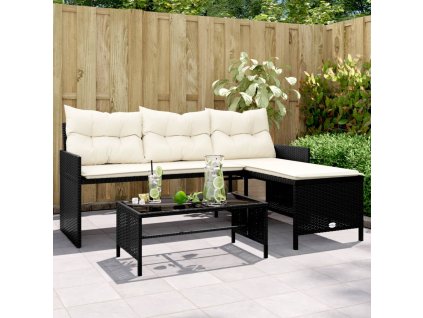 vidaXL Záhradná pohovka so stolíkom a vankúšmi tvar L čierna polyratan