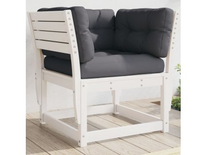 vidaXL Záhradná pohovka s opierkami+podložky, biela, borovicový masív