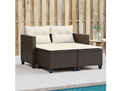 vidaXL Záhradná pohovka, 2-miestna s taburetkami, hnedá, polyratan