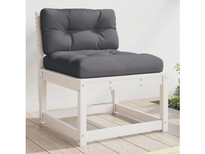 vidaXL Záhradná pohovka s podložkami, biela, borovicový masív