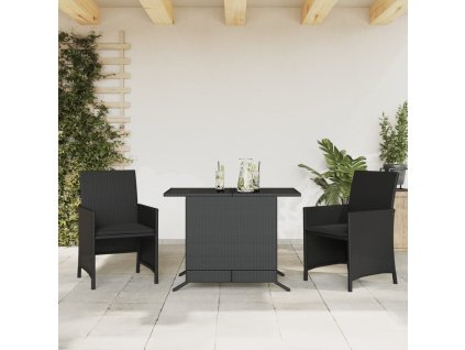 vidaXL 3-dielna bistro súprava s vankúšmi čierna polyratanová
