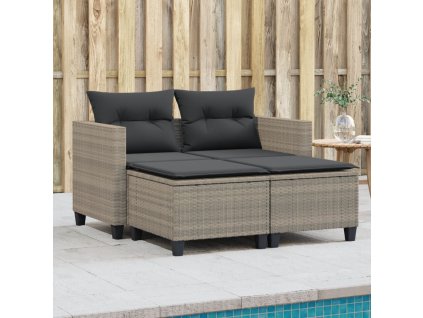 vidaXL Záhradná pohovka 2-miestna s taburetkami bledosivá polyratan