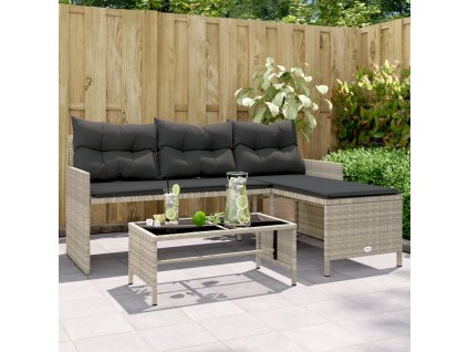 vidaXL Záh. pohovka so stolíkom a vankúšmi tvar L svetlosivá polyratan