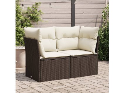 vidaXL Záhradná pohovka s vankúšmi 2-miestna hnedá polyratan