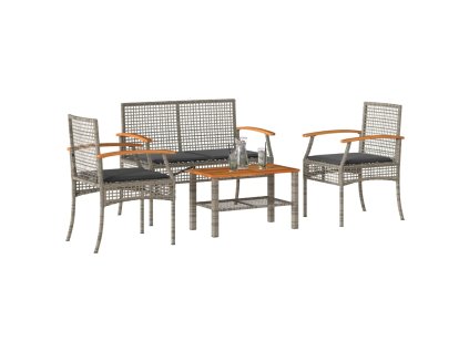 vidaXL 4-dielna záhradná sedacia súprava a vankúše polyratan sivá