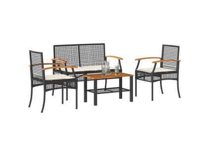 vidaXL 4-dielna záhradná sedacia súprava s vankúšmi čierna polyratan