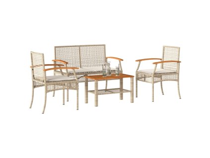 vidaXL 4-dielna záhradná sedacia súprava s podložkami béžová polyratan