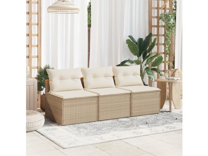 vidaXL Záhr. pohovky bez opierok rúk s vankúšmi 2 ks béžové polyratan