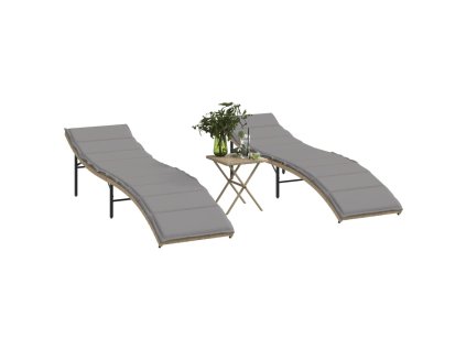 vidaXL Záhradné ležadlá 2 ks so stolíkom béžové polyratan