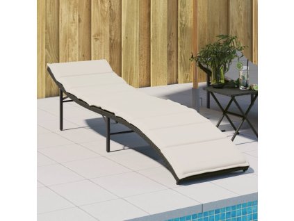 vidaXL Záhradné ležadlo s vankúšom čierne 55x199x50 cm polyratan