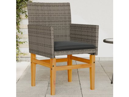 vidaXL Záhradné stoličky s vankúšmi 2ks sivé polyratan a masívne drevo