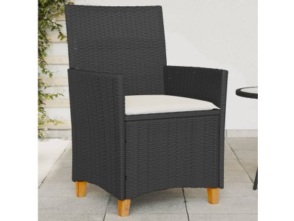 vidaXL Záhradné stoličky s vankúšmi 2 ks čierne polyratan a masív