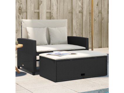 vidaXL Záhradná pohovka s vankúšmi 2-miestna čierna polyrattan