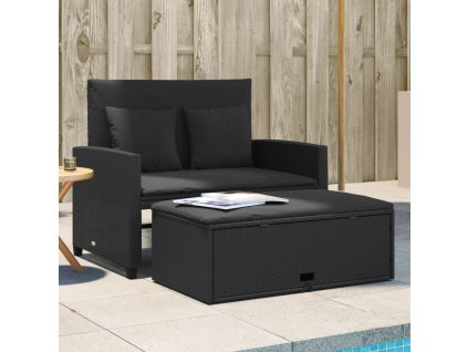 vidaXL Záhradná pohovka s vankúšmi 2-miestna čierna polyrattan