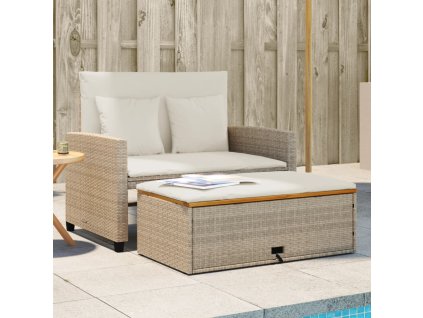 vidaXL Záhradná pohovka s podložkami 2-miestna béžová polyratan+akácia