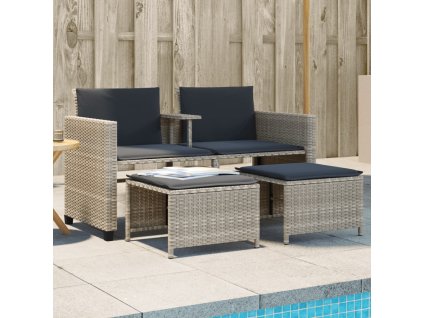 vidaXL Záhradná pohovka 2-miestna, stôl+taburetky svetlosivá polyratan