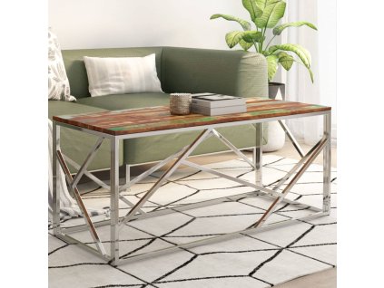 vidaXL Konferenčný stolík strieborný nehrdzavejúca oceľ a recyk. masív