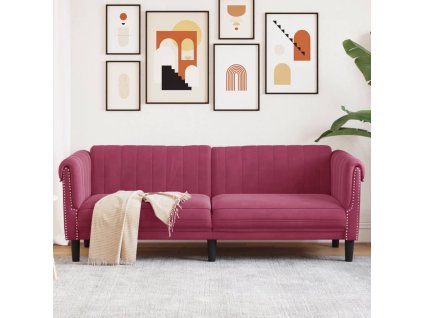 vidaXL 3-miestna pohovka vínovo-červená zamat