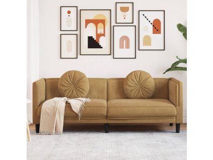 vidaXL Pohovka s vankúšmi 3-miestna hnedá umelá semišová koža