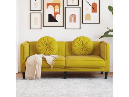 vidaXL Pohovka s vankúšmi 2-miestna žltá zamat