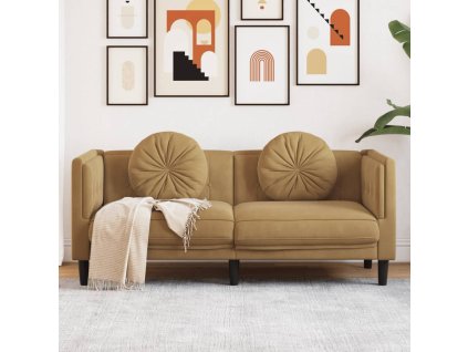 vidaXL Pohovka s vankúšmi 2-miestna hnedá umelá semišová koža