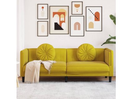 vidaXL Pohovka s vankúšmi 3-miestna žltá zamat