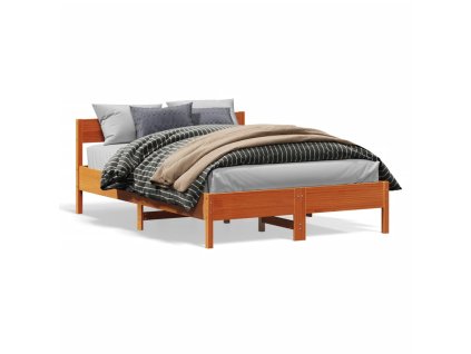 vidaXL Posteľný rám s čelom voskový hnedý 140x190 cm borovicový masív