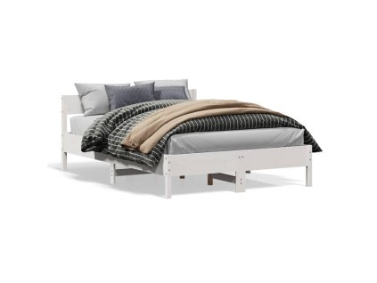 vidaXL Posteľný rám s čelom biely 135x190 cm borovicový masív