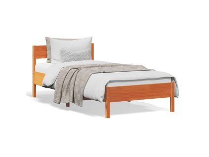 vidaXL Posteľný rám s čelom voskovo hnedý 90x200 cm borovicový masív