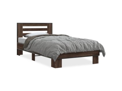 vidaXL Posteľný rám hnedý dub 100x200 cm kompozitné drevo a kov