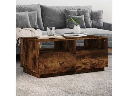 vidaXL Konferenčný stolík s LED svetlami, tmavý dub 90x49x40 cm