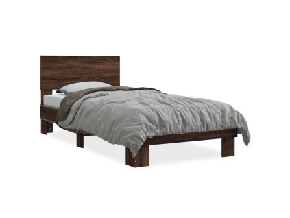 vidaXL Posteľný rám hnedý dub 75x190 cm kompozitné drevo a kov