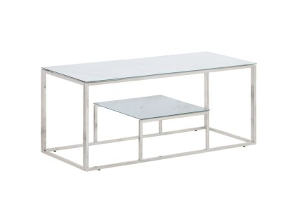 vidaXL Konferenčný stolík strieborný nehrdzavejúca oceľ a tvrdené sklo