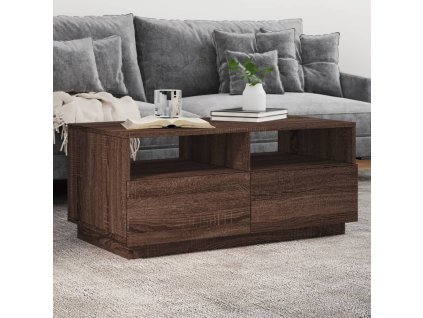 vidaXL Konferenčný stolík s LED svetlami, hnedý dub 90x49x40 cm