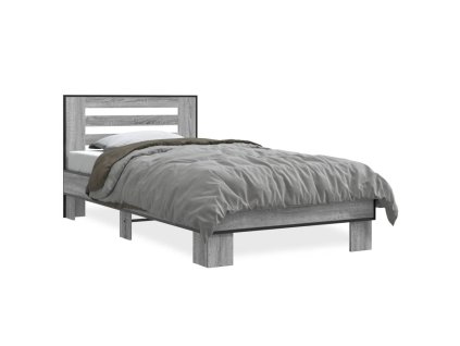 vidaXL Posteľný rám sivý sonoma 100x200 cm kompozitné drevo a kov