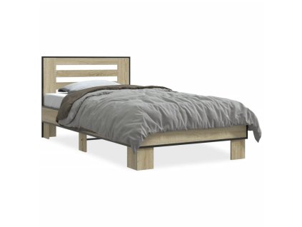 vidaXL Posteľný rám dub sonoma 90x190 cm kompozitné drevo a kov